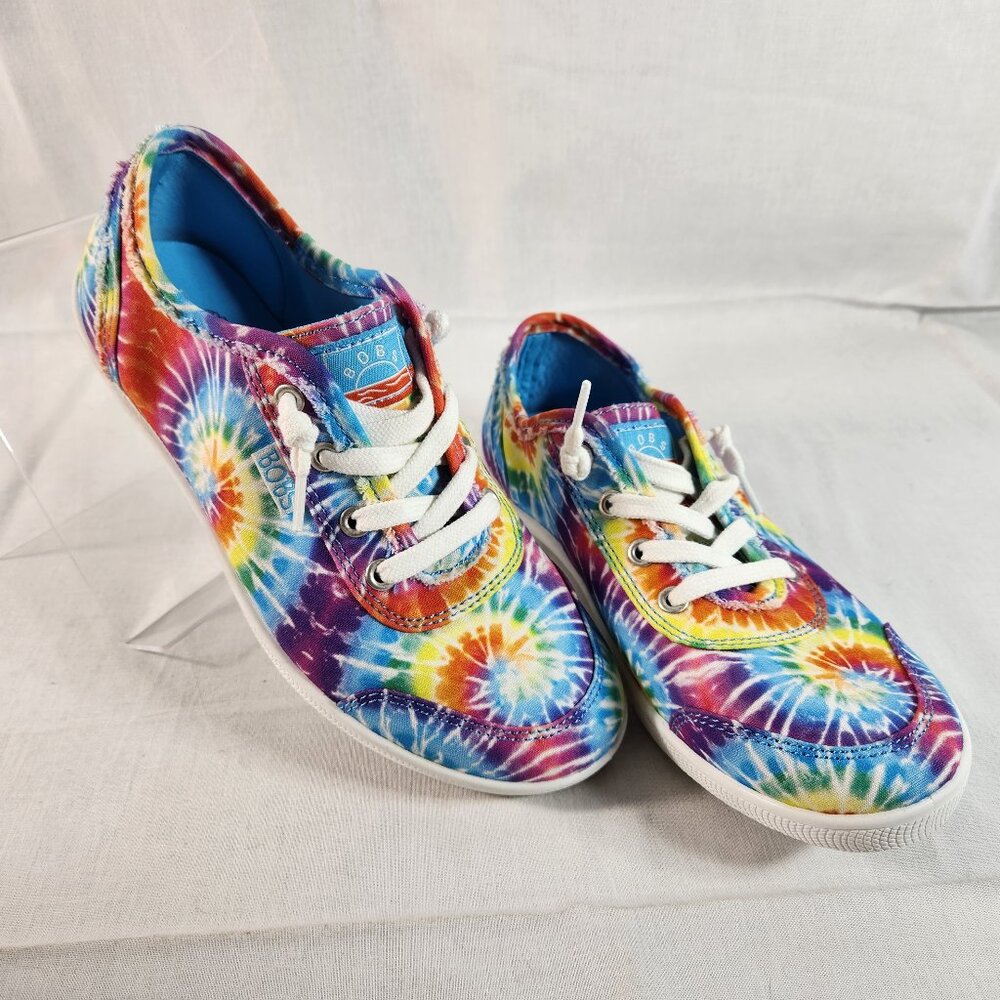 Skechers Bobs Youth Big Kids Size 6W Tie-Dye Sneakers Memory Foam Lace Up EUC